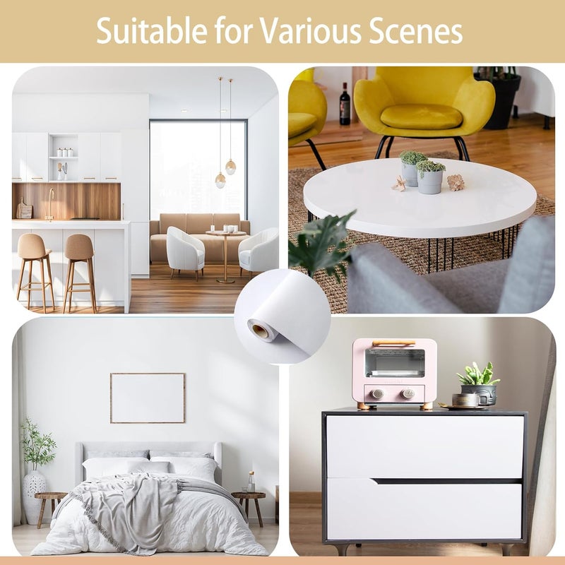 Dimcol White Contact Paper 15.7"x118" Peel and Stick Wallpaper, Matte White Wallpaper Self-Adhesive and Removable Decorative Contact Paper for Cabinets,Countertops,Shelve Wall - Image 2